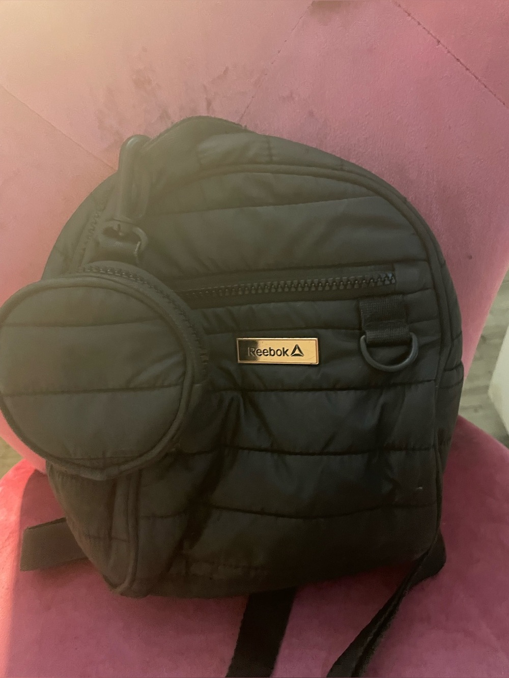 Reebok Black Quilted Crossbody Sling Backpack with Front Coin Pocket